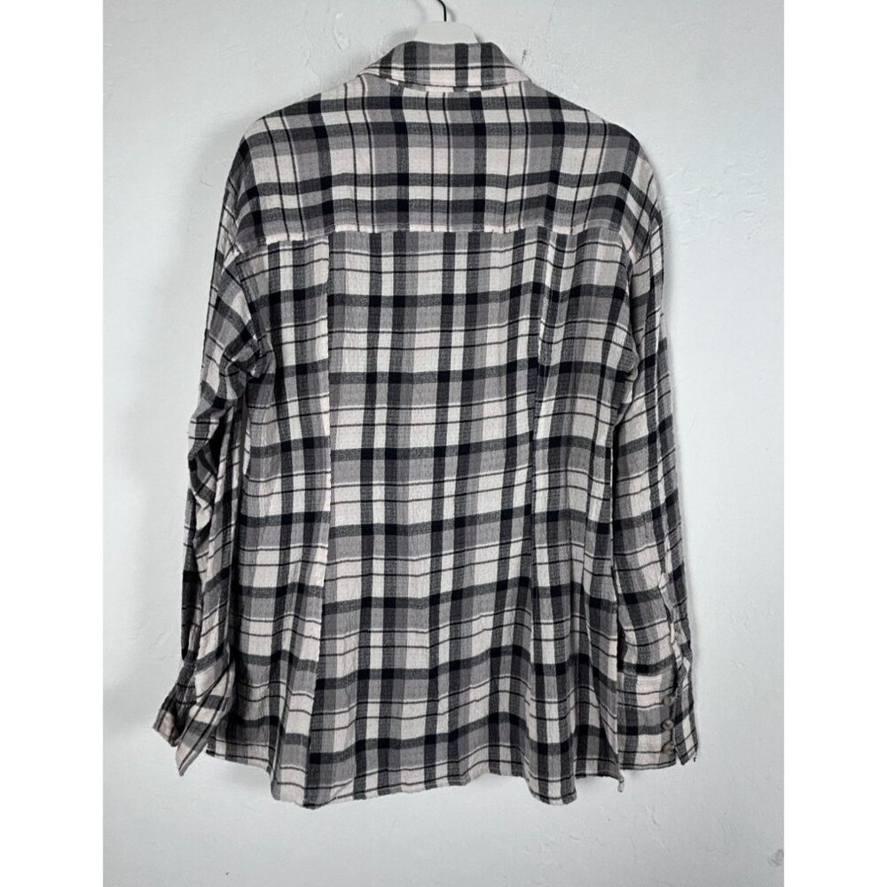 Pilcro Anthropologie Womens Black White Plaid Button-Up Shirt Medium Long Sleeve - Picture 2 of 8